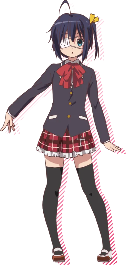 Official anime character art of Rikka Takanashi wearing her eyepatch and school uniform