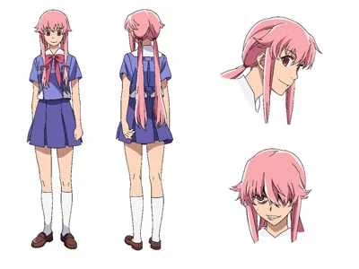 Official anime character sheet showing Yuno Gasai in her school uniform